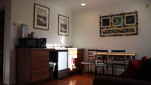 Fridge, microwave, coffee/tea maker