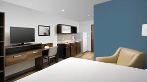 Desk, blackout drapes, iron/ironing board, free WiFi