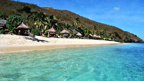 Private beach, white sand, sun-loungers, beach umbrellas