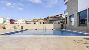 Indoor pool, outdoor pool, pool loungers
