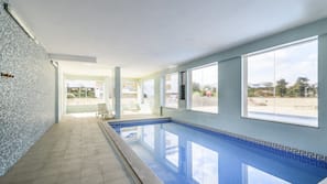 Indoor pool, outdoor pool, pool loungers