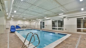 Indoor pool, open 7 AM to 11 PM, sun loungers