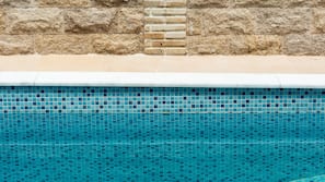 Outdoor pool, pool umbrellas, pool loungers