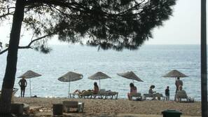 Beach nearby, sun-loungers, beach umbrellas