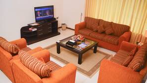 48-inch flat-screen TV with satellite channels