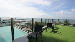 Outdoor pool, sun loungers