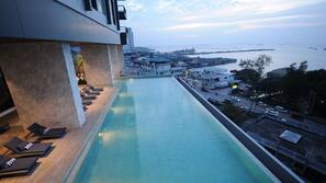 Outdoor pool, sun loungers