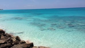 Beach nearby, white sand, sun loungers, beach umbrellas