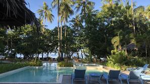 Outdoor pool, pool loungers