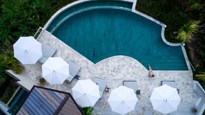 Outdoor pool, sun loungers
