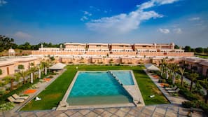 Indoor pool, outdoor pool, free pool cabanas, pool umbrellas