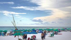 On the beach, white sand, beach umbrellas
