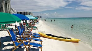 On the beach, white sand, beach umbrellas