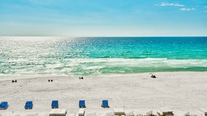 On the beach, white sand, beach umbrellas