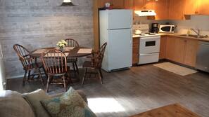 Fridge, microwave, oven, hob