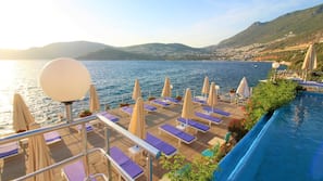 Outdoor pool, pool umbrellas, pool loungers