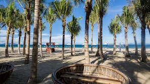 Private beach, beach umbrellas, beach towels, beach yoga