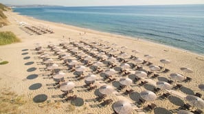 Private beach, sun-loungers, beach umbrellas