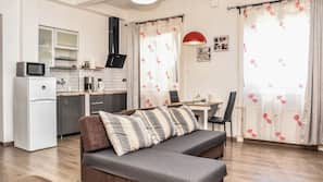 1 bedroom, desk, blackout curtains, iron/ironing board