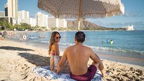 On the beach, beach towels