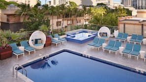 Outdoor pool, open 7:00 AM to 9:00 PM, free cabanas, sun loungers