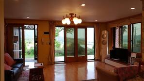 Flat-screen TV, heated floors