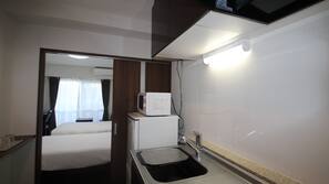 Fridge, microwave, electric kettle