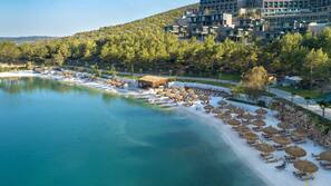 Private beach, white sand, beach cabanas, sun-loungers