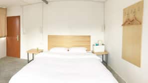 Desk, blackout curtains, free WiFi, linens