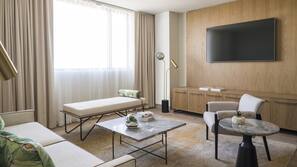 Down comforters, pillowtop beds, in-room safe, desk