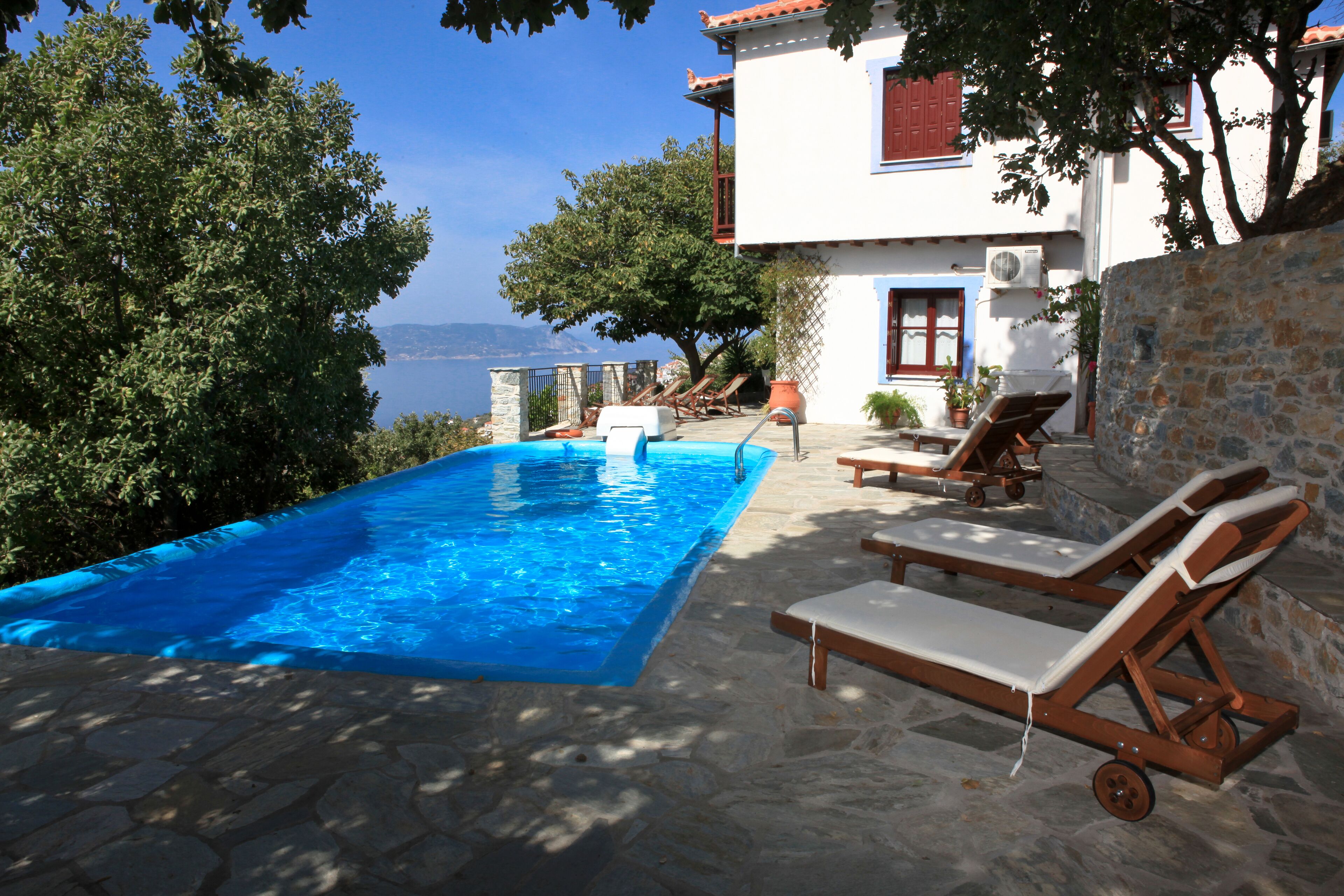 Traditional Villa Maria O with fantastic view between mountain forest and sea in Skopelos in Skopelos Town, Greece