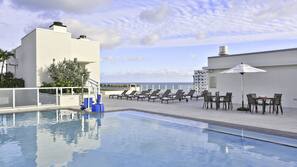 Outdoor pool, pool loungers