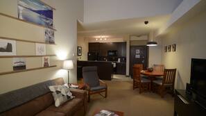 TV, fireplace, DVD player, books