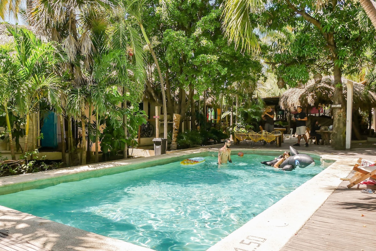 pool area at Selina Puerto Escondido hostel in Oaxaca, Mexico