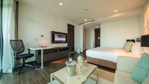 40-inch flat-screen TV with cable channels, TV