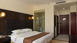 Minibar, desk, blackout curtains, iron/ironing board