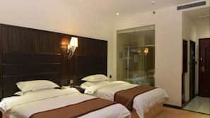 Minibar, desk, blackout curtains, iron/ironing board