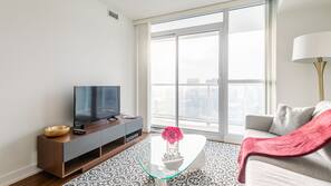 43-inch flat-screen TV with cable channels, TV, Netflix