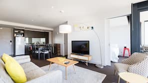 Flat-screen TV, DVD player