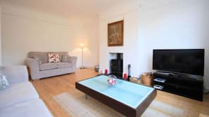 30-inch TV with digital channels, fireplace