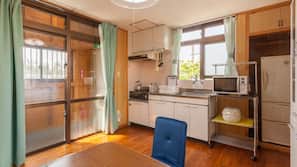 Fridge, microwave, electric kettle, rice cooker