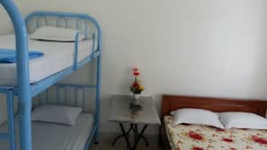 6 bedrooms, desk, blackout drapes, linens