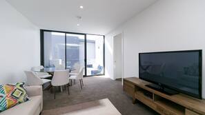 Flat-screen TV, DVD player