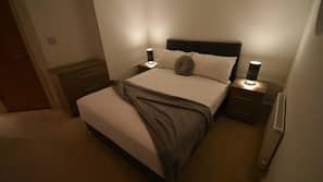 1 bedroom, premium bedding, blackout curtains, iron/ironing board