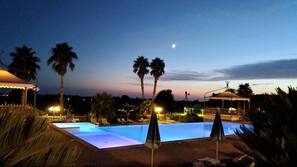 Seasonal outdoor pool, open 9:00 AM to 7:00 PM, pool umbrellas