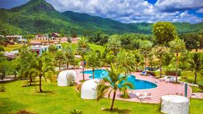 Outdoor pool, sun loungers