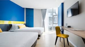 In-room safe, desk, laptop workspace, blackout curtains