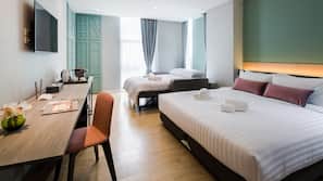 In-room safe, desk, laptop workspace, blackout curtains