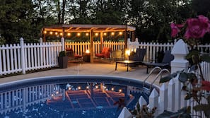 Seasonal outdoor pool, open 8 AM to 10 PM, pool umbrellas, sun loungers