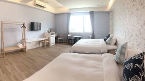 Premium bedding, desk, blackout drapes, iron/ironing board